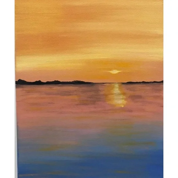 SALE-Sunset landscape painting birds wall art - Picture 3 of 3